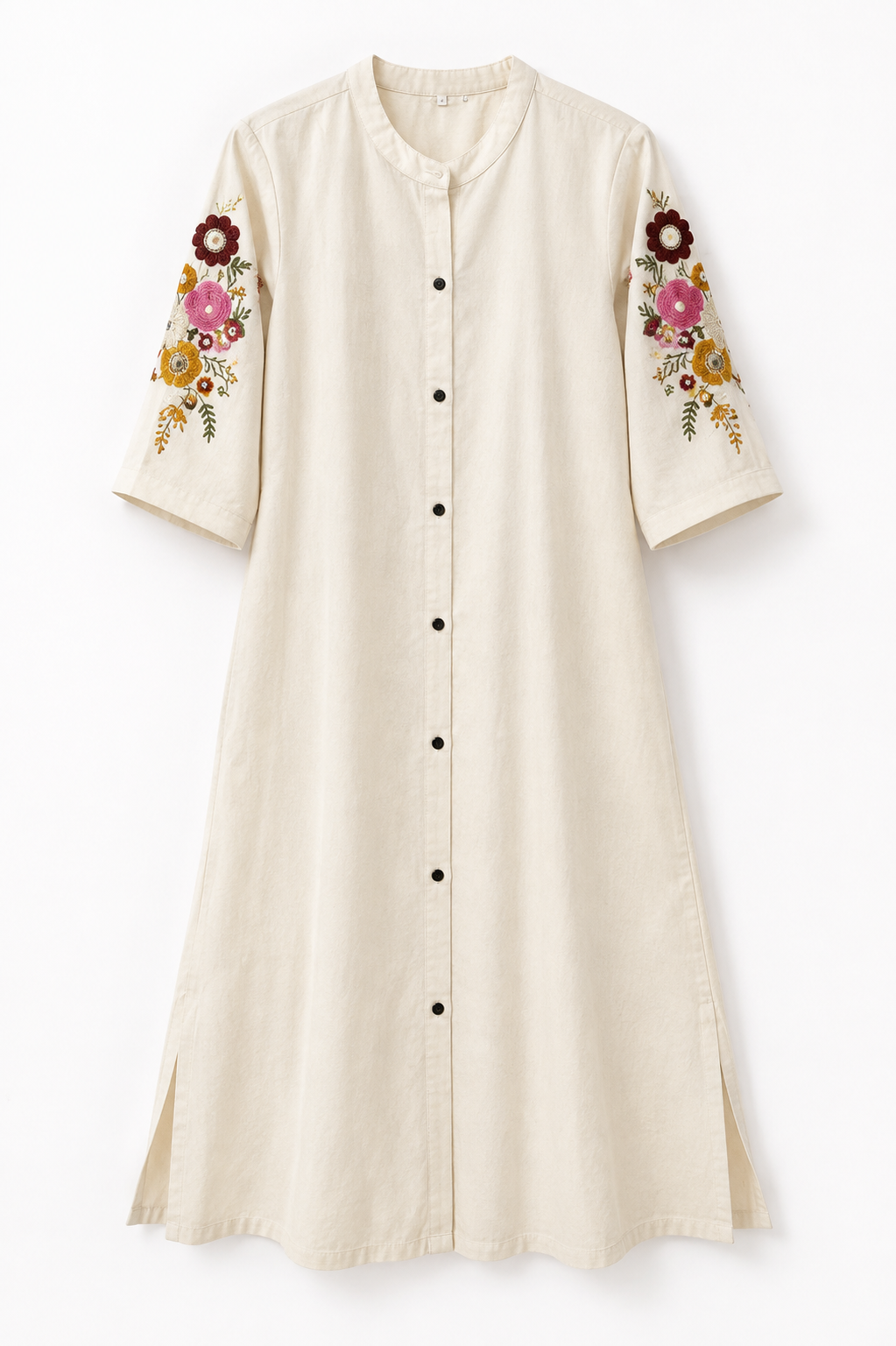 Ivory Floral Embroidered Shirt Kurta Set, ivory