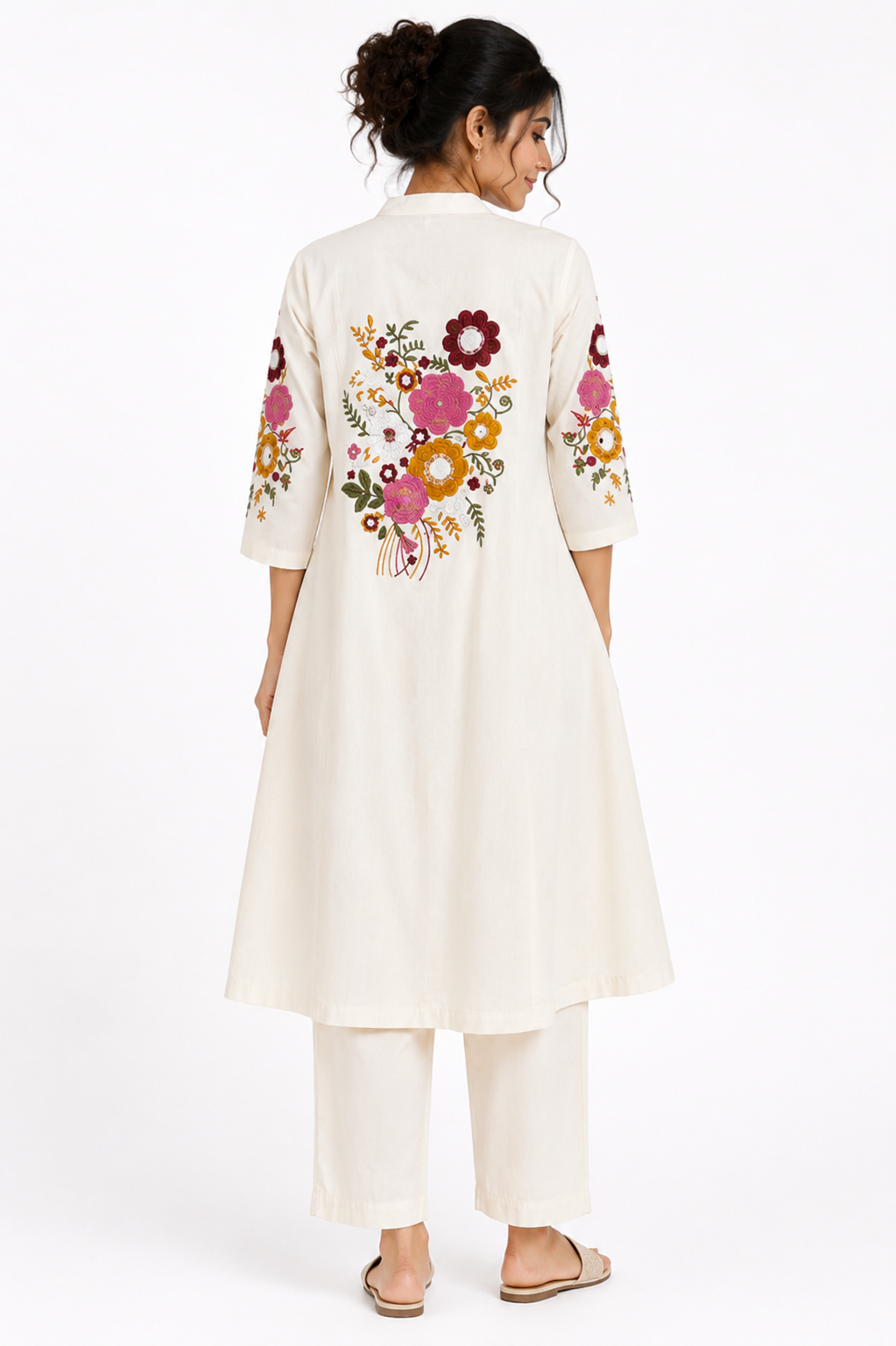 Ivory Floral Embroidered Shirt Kurta Set - view 4