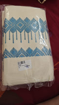 Kerala Cotton Saree with Blue Embroidered Border, blue
