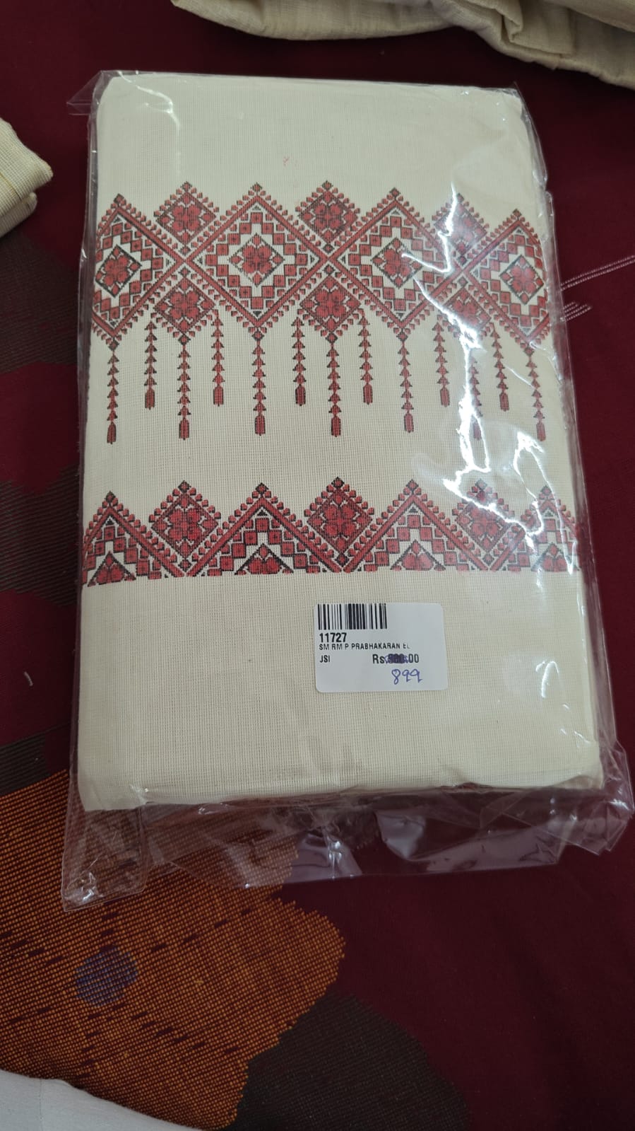 Kerala Cotton Saree with Rust Embroidered Border, rust