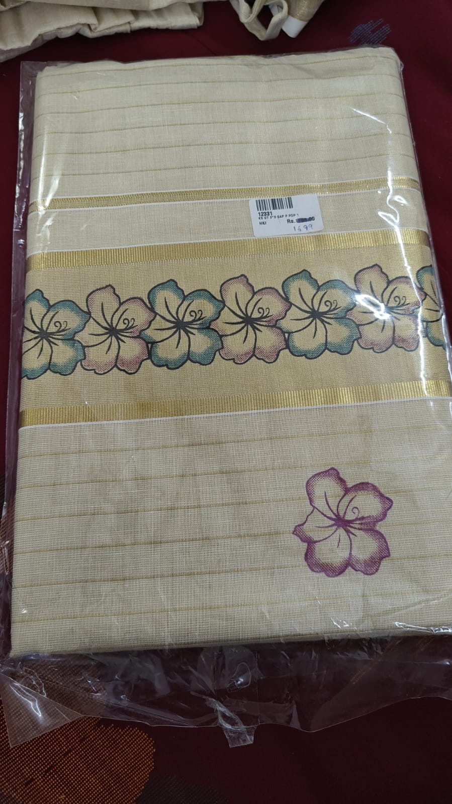 Kerala Saree with Blue Floral Border, blue