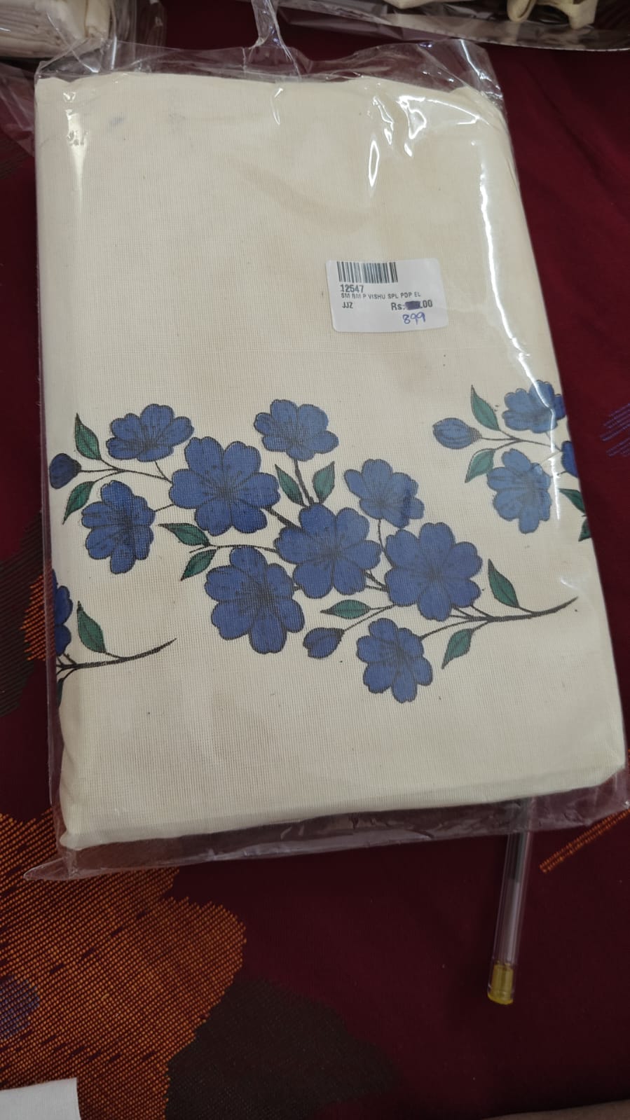 Kerala Saree with Blue Floral Embroidery, blue