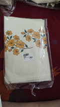 Kerala Saree with Mustard Floral Embroidery, mustard