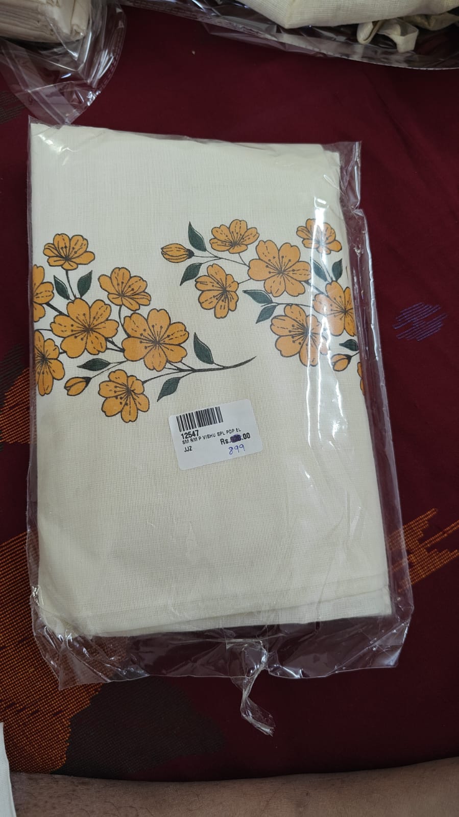 Kerala Saree with Mustard Floral Embroidery, mustard