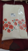Kerala Saree with Orange Floral Embroidery, orange