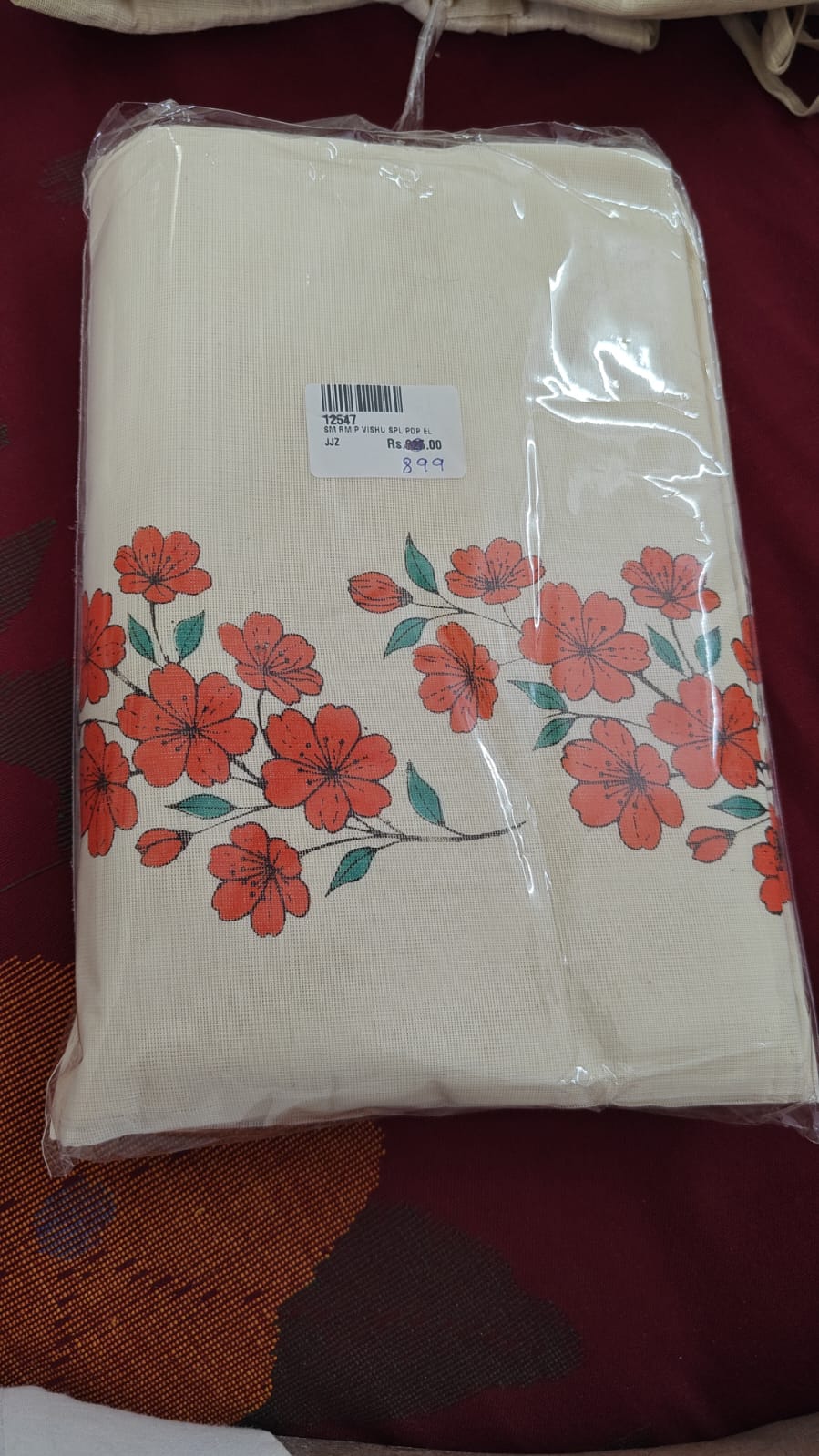 Kerala Saree with Orange Floral Embroidery, orange
