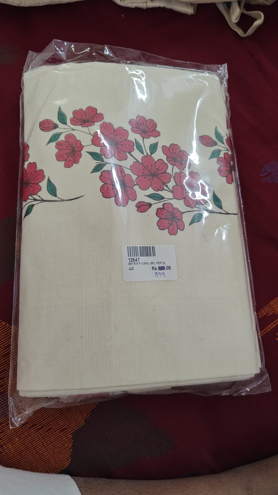 Kerala Saree with Red Floral Embroidery, red