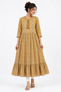 Khaki Print Tiered Long Kurta