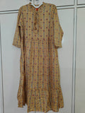Khaki Print Tiered Long Kurta, yellow