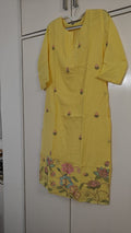 Lemon Embroidered Kurta Dupatta Set, yellow