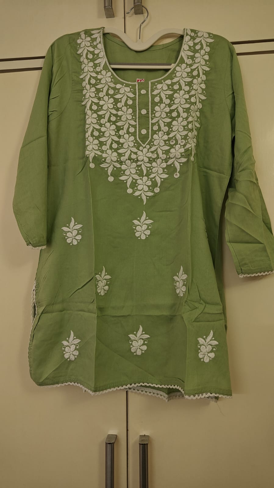 Lime Chikankari Tunic, green - view 2