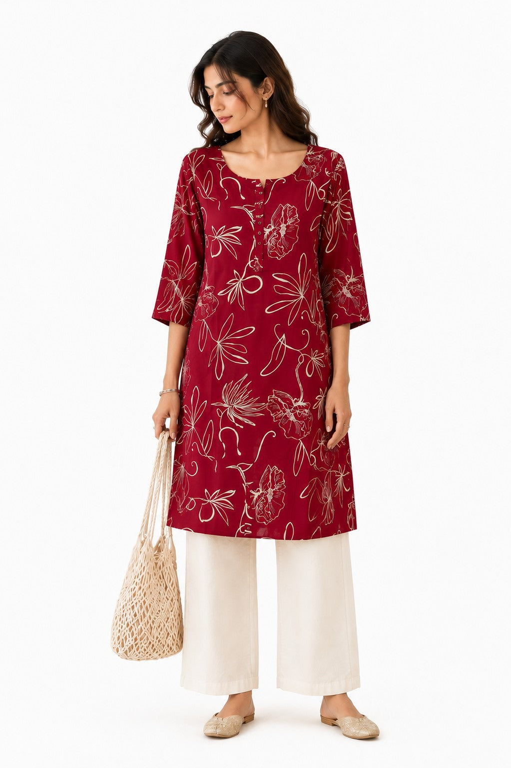 Maroon Floral Outline Kurti