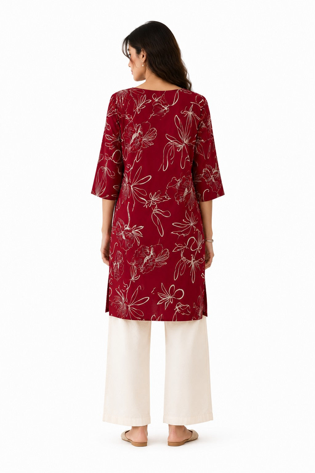 Maroon Floral Outline Kurti - view 2