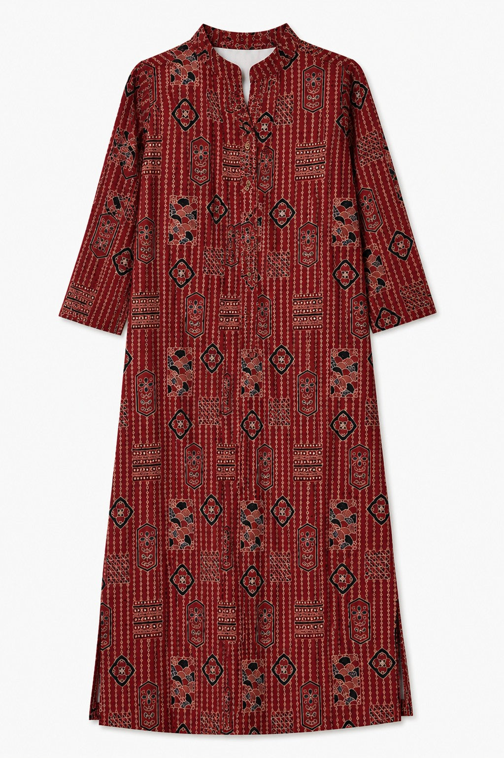 Maroon Striped Print Kurta Set
