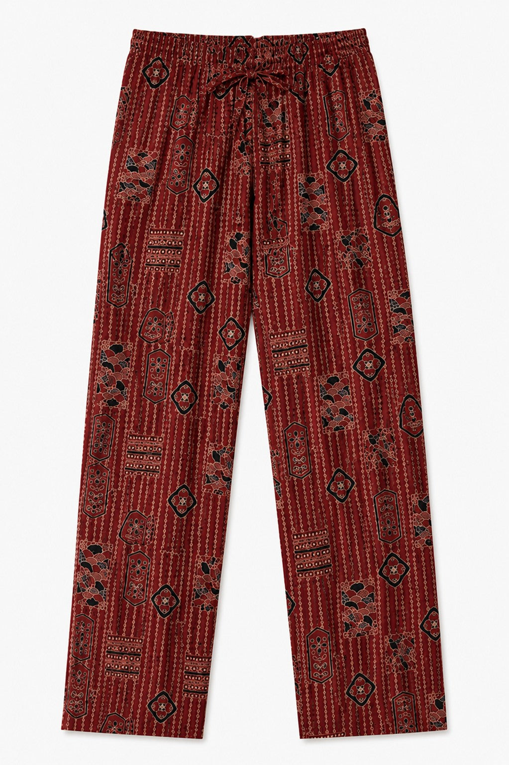 Maroon Striped Print Kurta Set - view 2