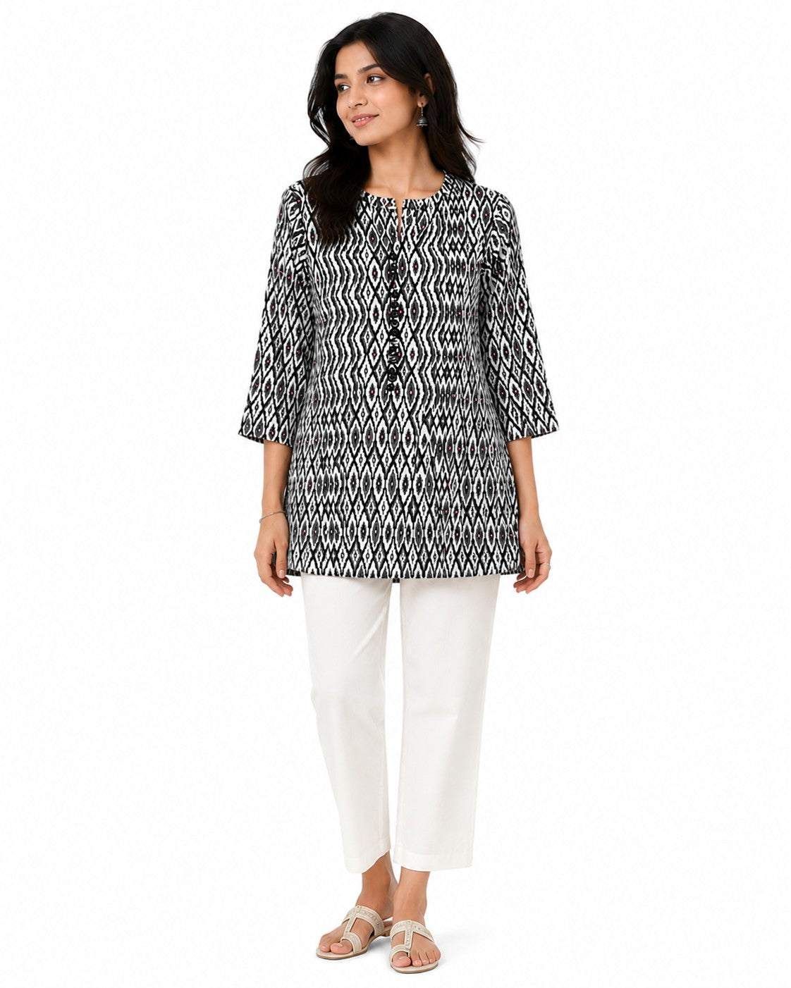 Monochrome Ikat Print Kurti - view 2