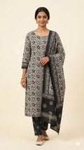 Monochrome Print Dress Material Set, black