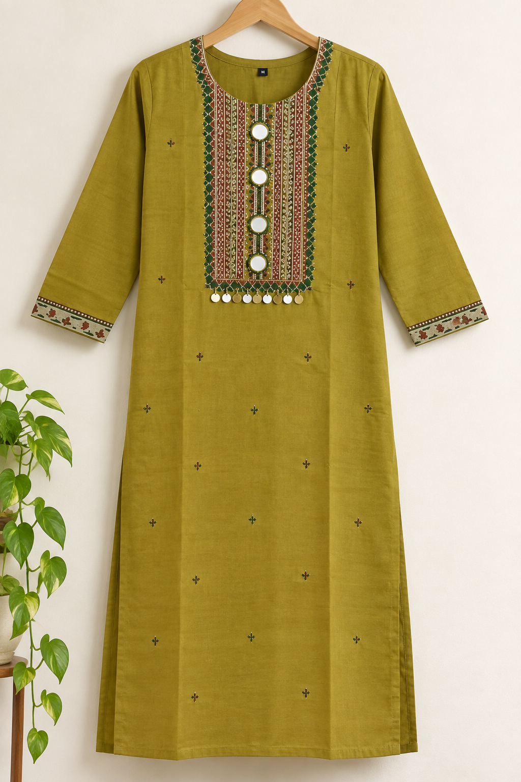 Mustard Embroidered Yoke Kurta Set, mustard