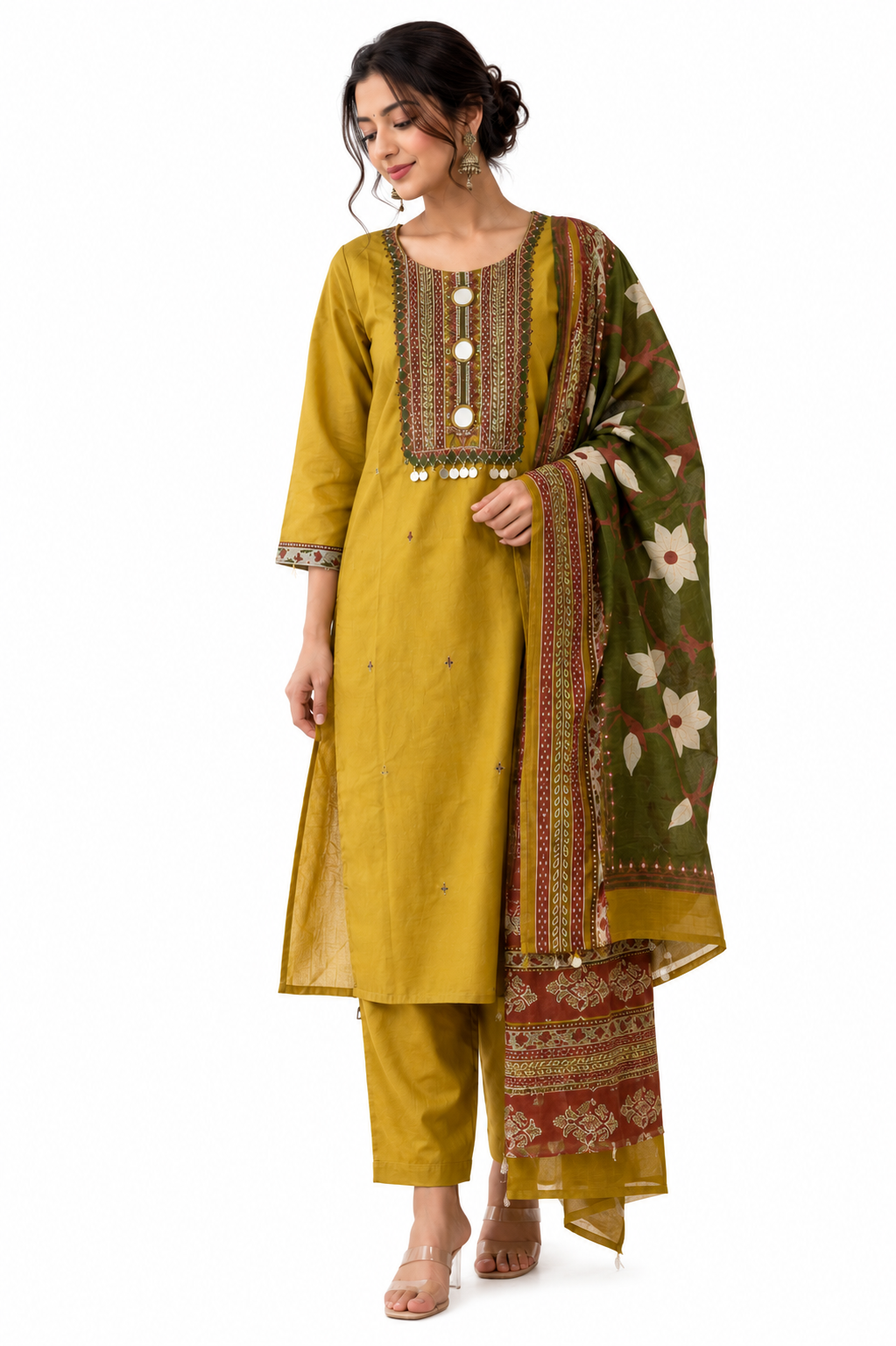 Mustard Embroidered Yoke Kurta Set - view 5