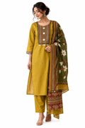 Mustard Embroidered Yoke Kurta Set - view 5