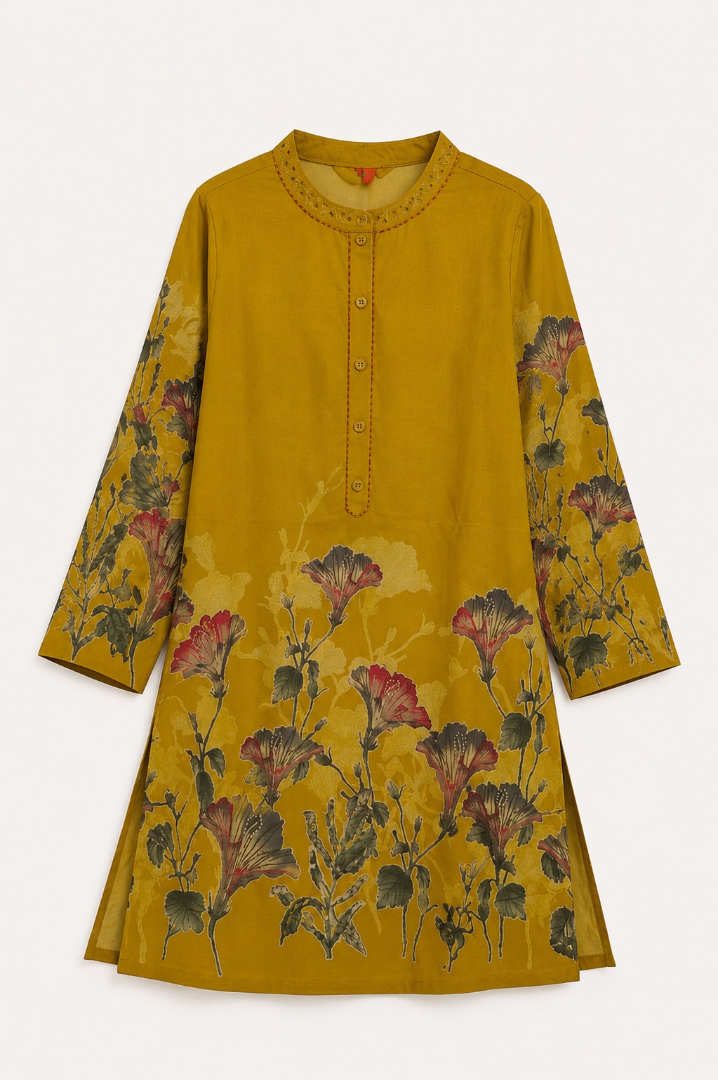 Mustard Floral Border Kurta Set