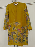 Mustard Floral Border Kurta Set, yellow