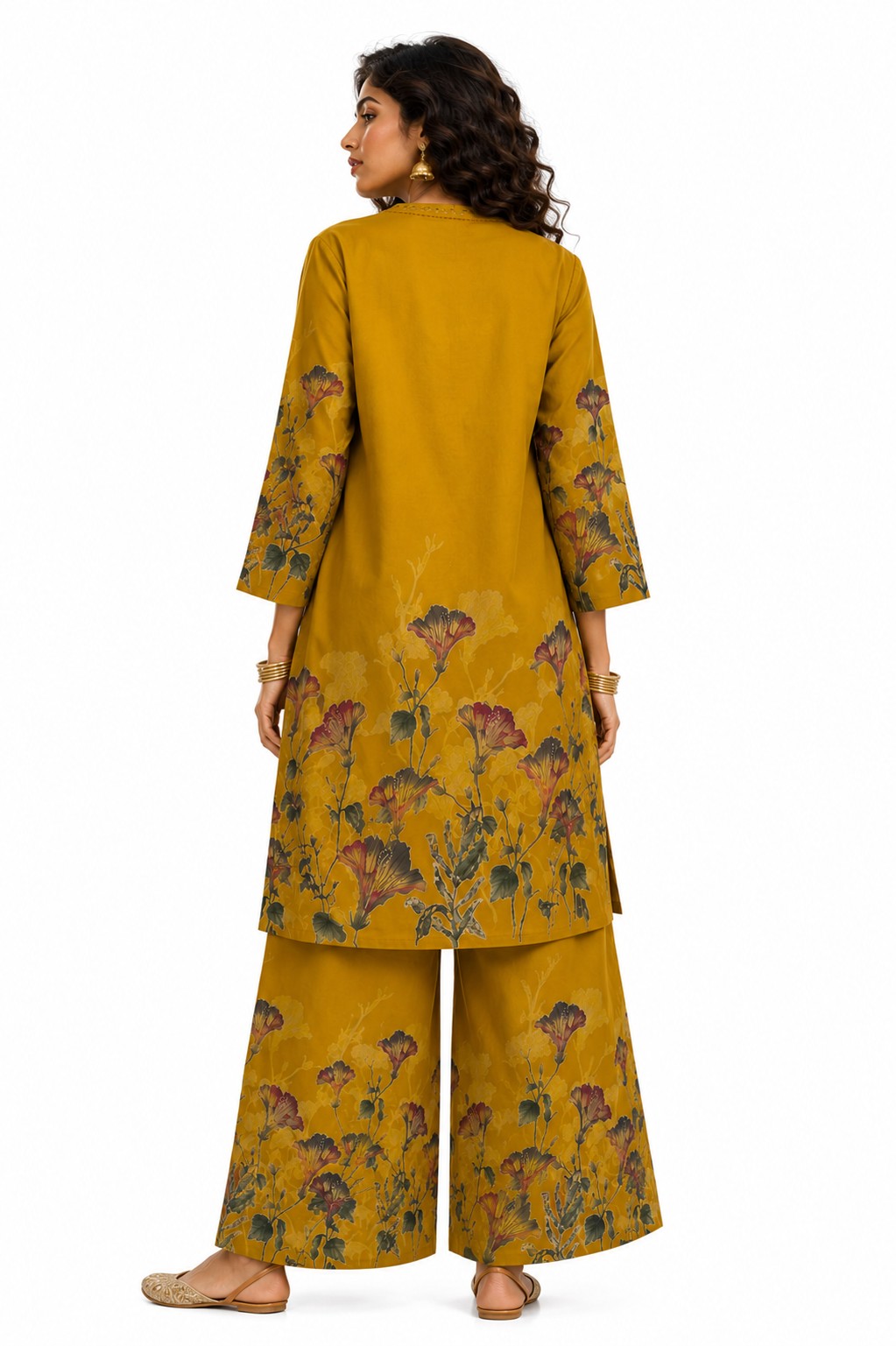 Mustard Floral Border Kurta Set - view 4
