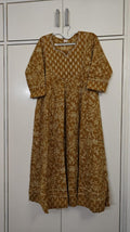 Mustard Floral Print Flared Kurta Set, yellow