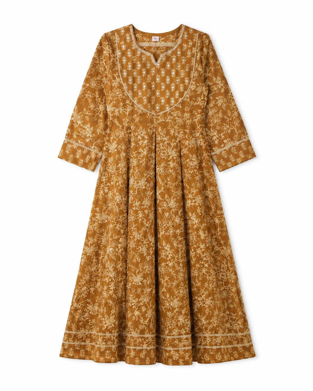 Mustard Floral Print Flared Kurta Set - view 2