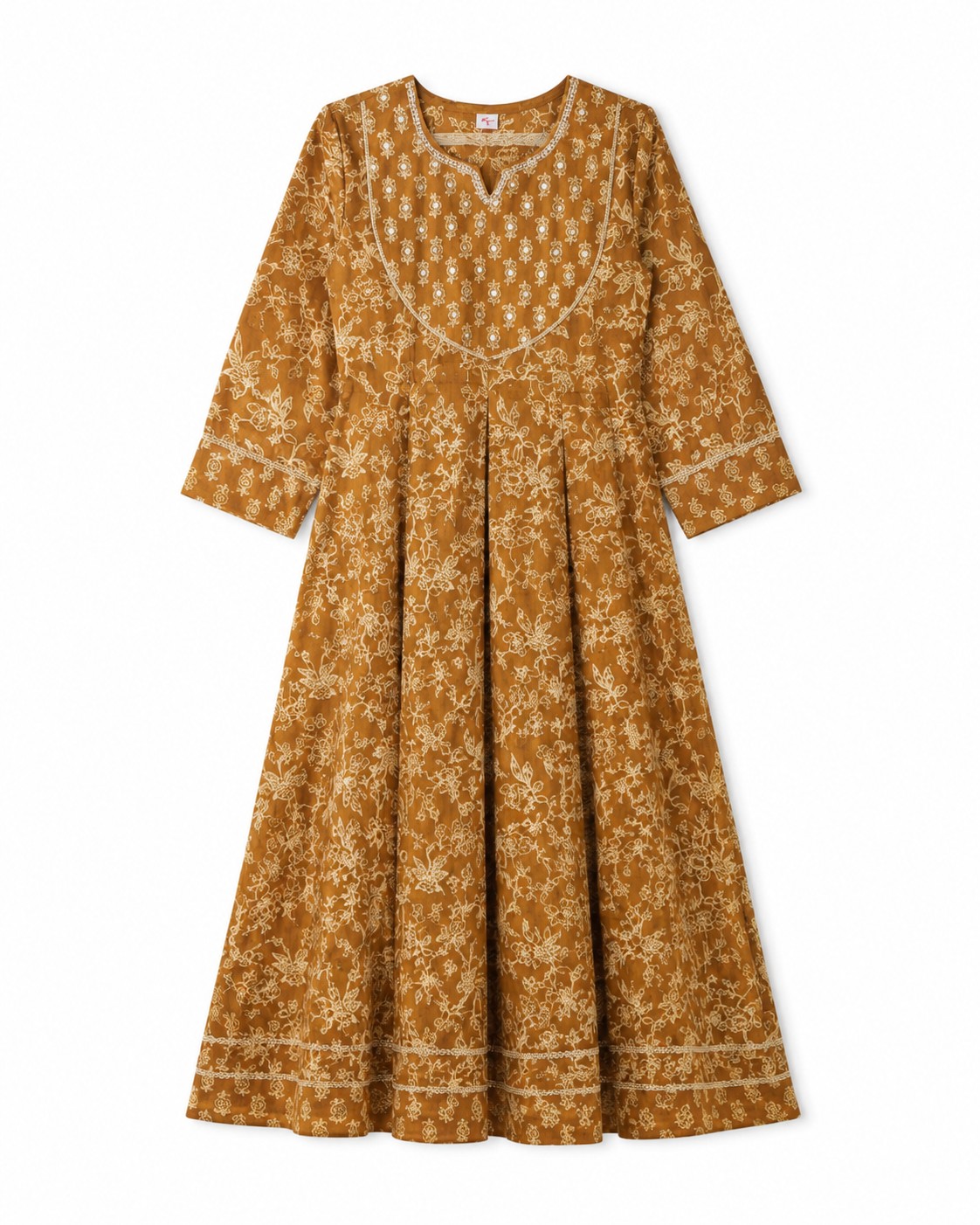 Mustard Floral Print Flared Kurta Set - view 2