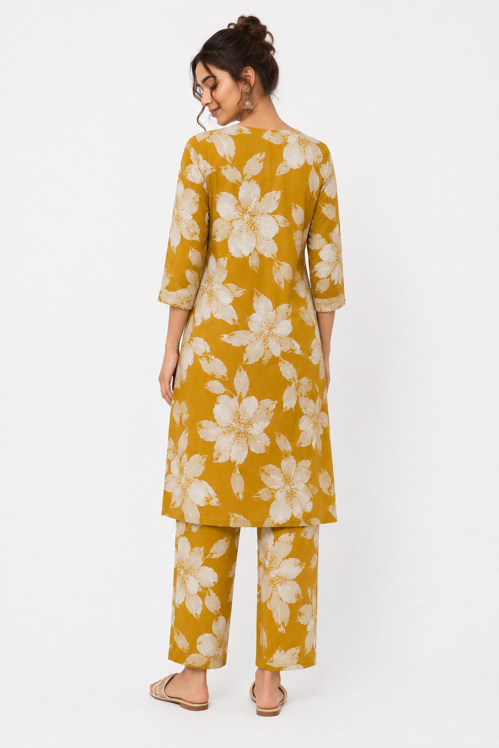 Mustard Floral Print Kurta Set - view 4