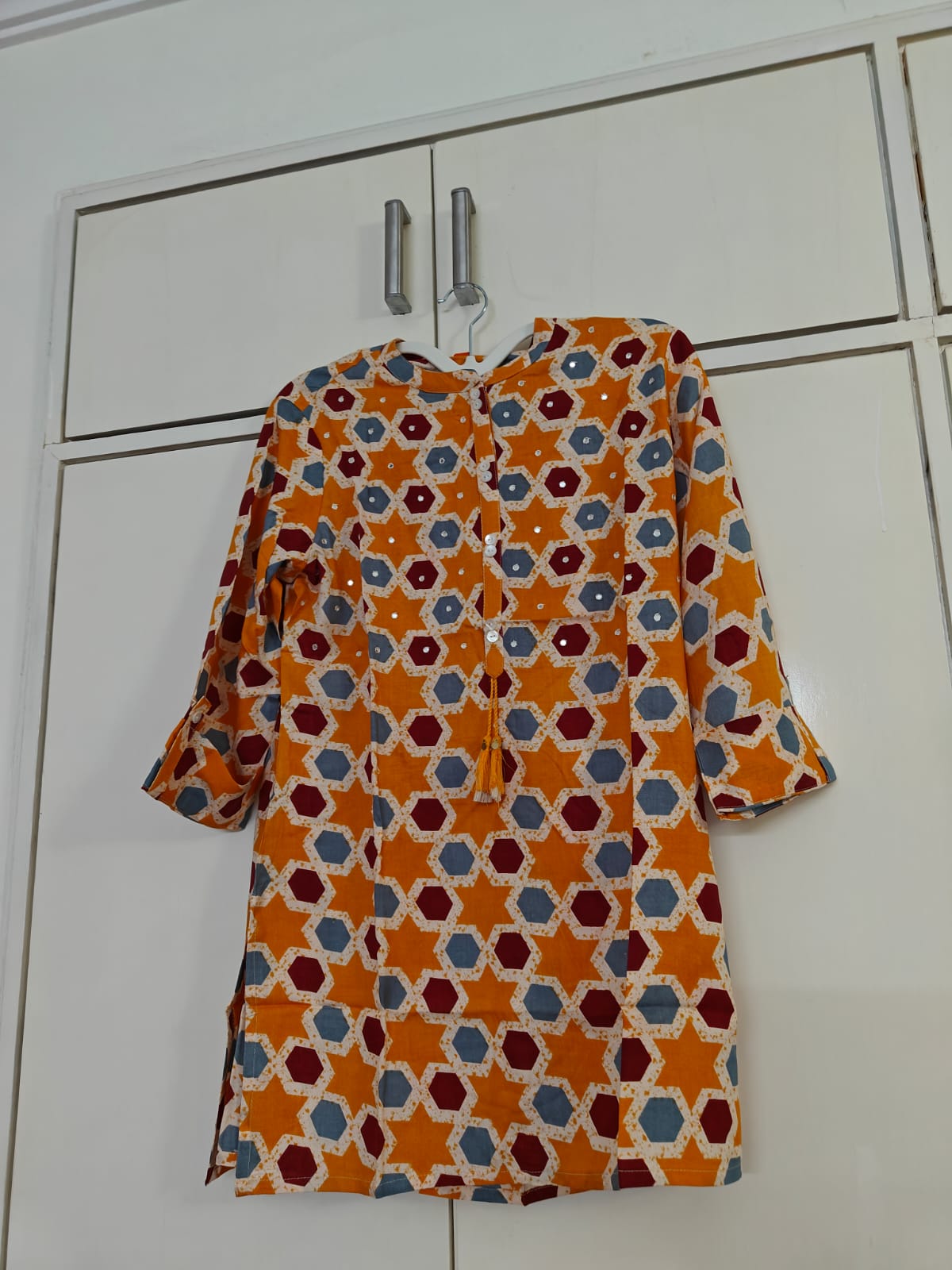 Mustard Geo Print Top, mustard