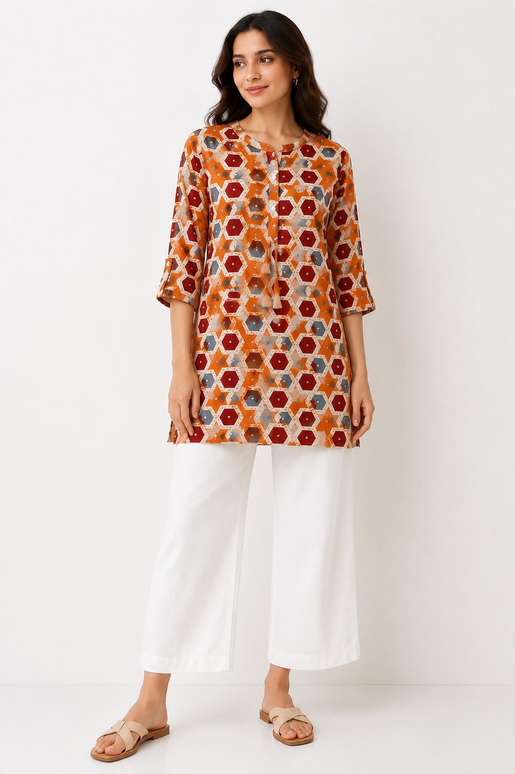 Mustard Geo Print Top - view 2