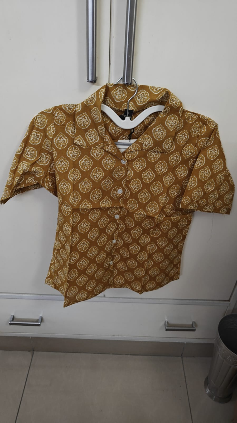 Mustard Motif Print Shirt, mustard