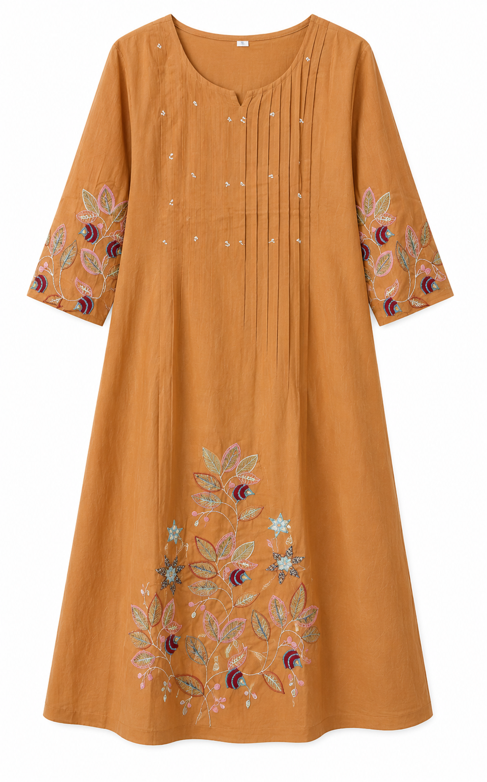 Mustard Pintuck Embroidered Kurta Set - view 2