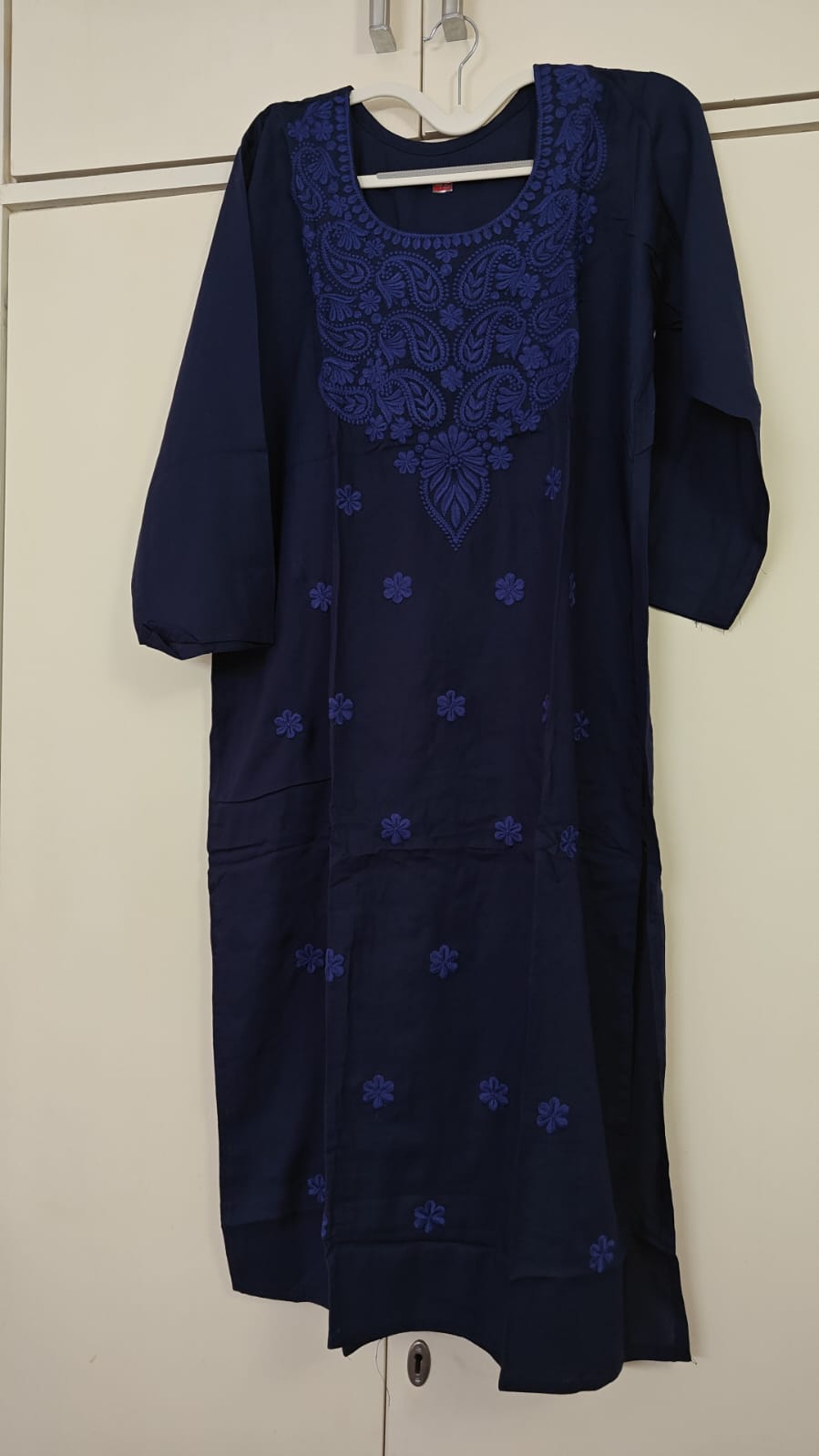 Navy Blue Chikankari Kurta, blue - view 2