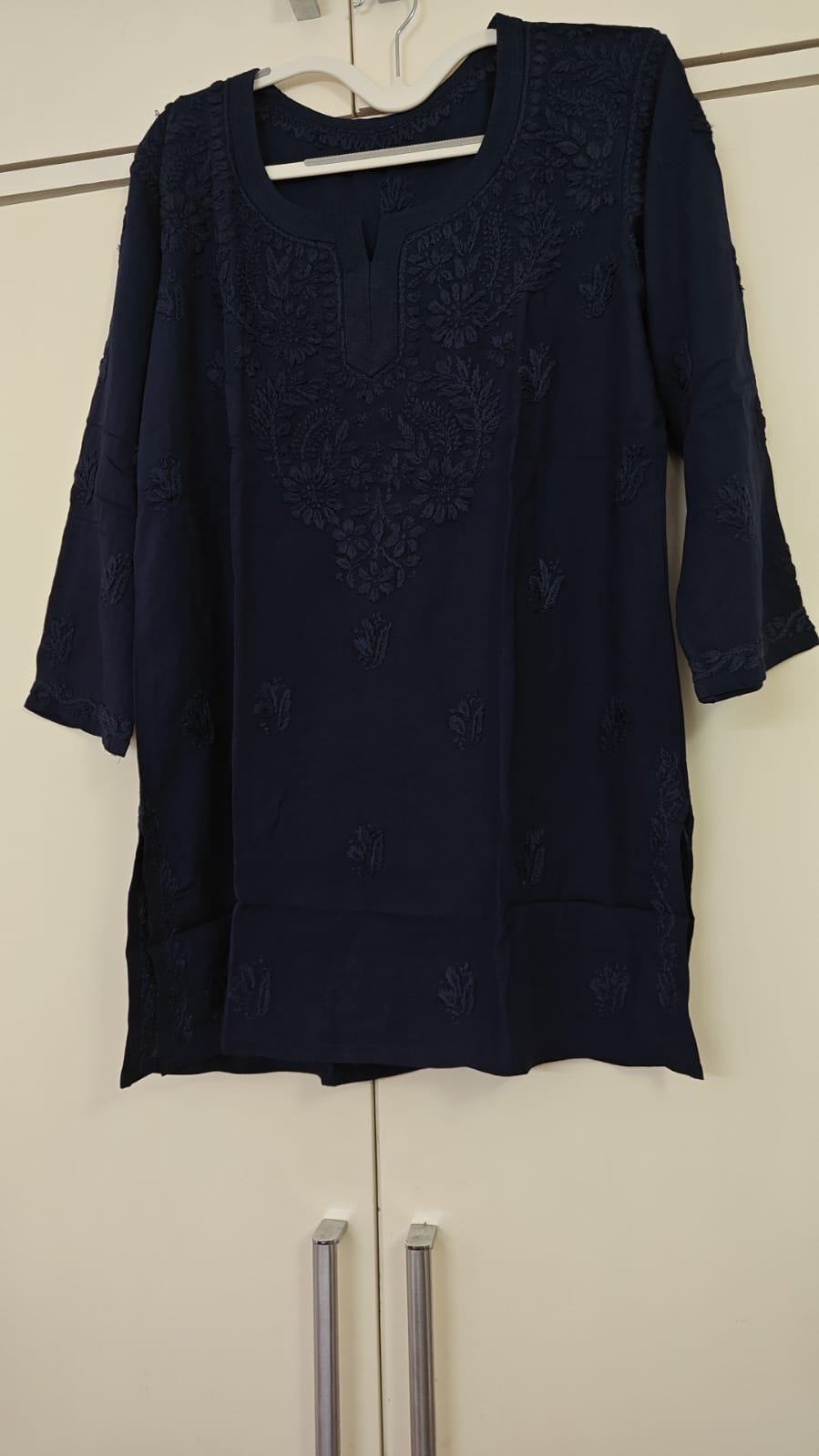 Navy Blue Chikankari Tunic, blue - view 2