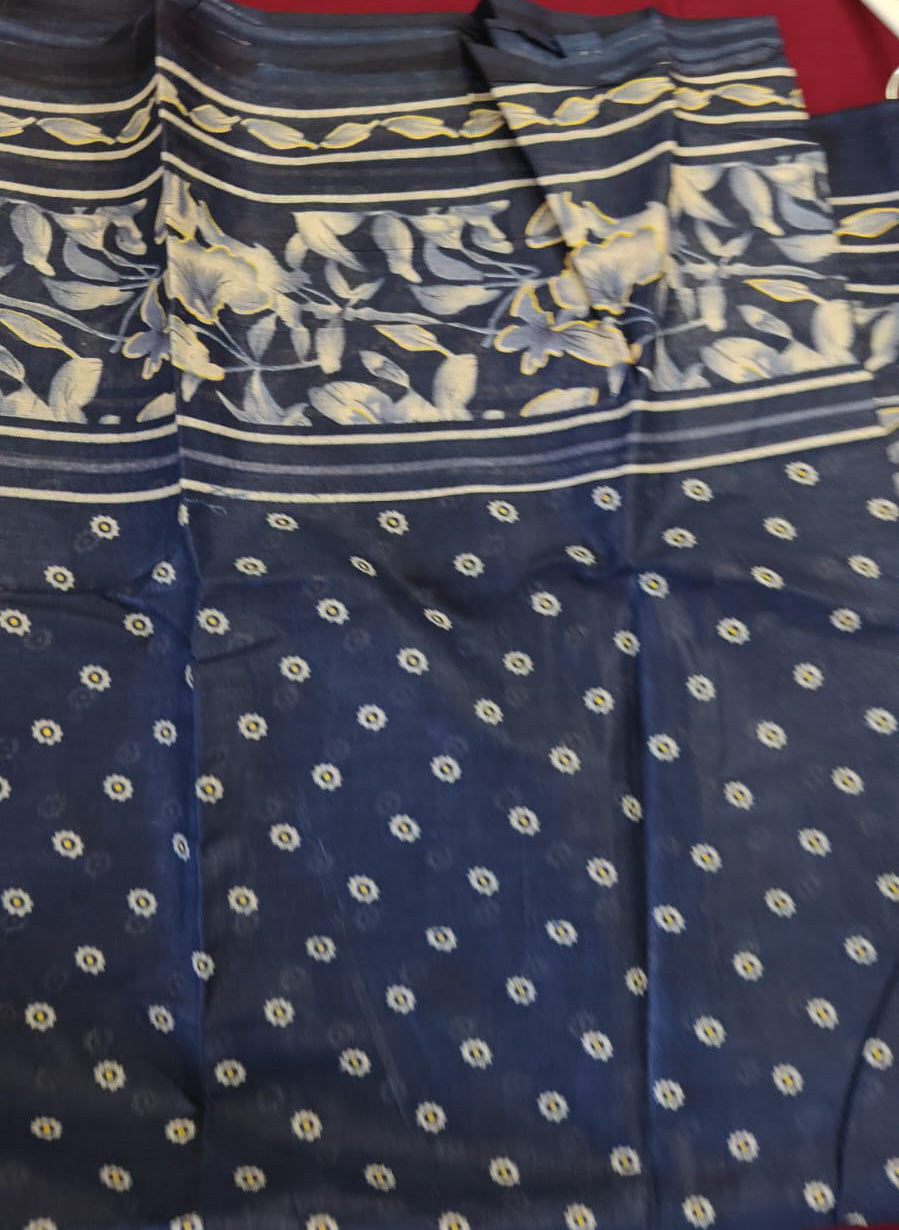 Navy Floral Dress Material Set, blue - view 3