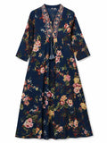 Navy Rose Print Kurta Set