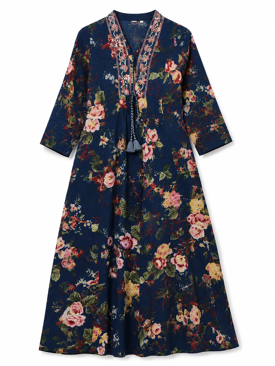 Navy Rose Print Kurta Set