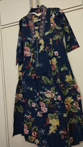 Navy Rose Print Kurta Set, blue