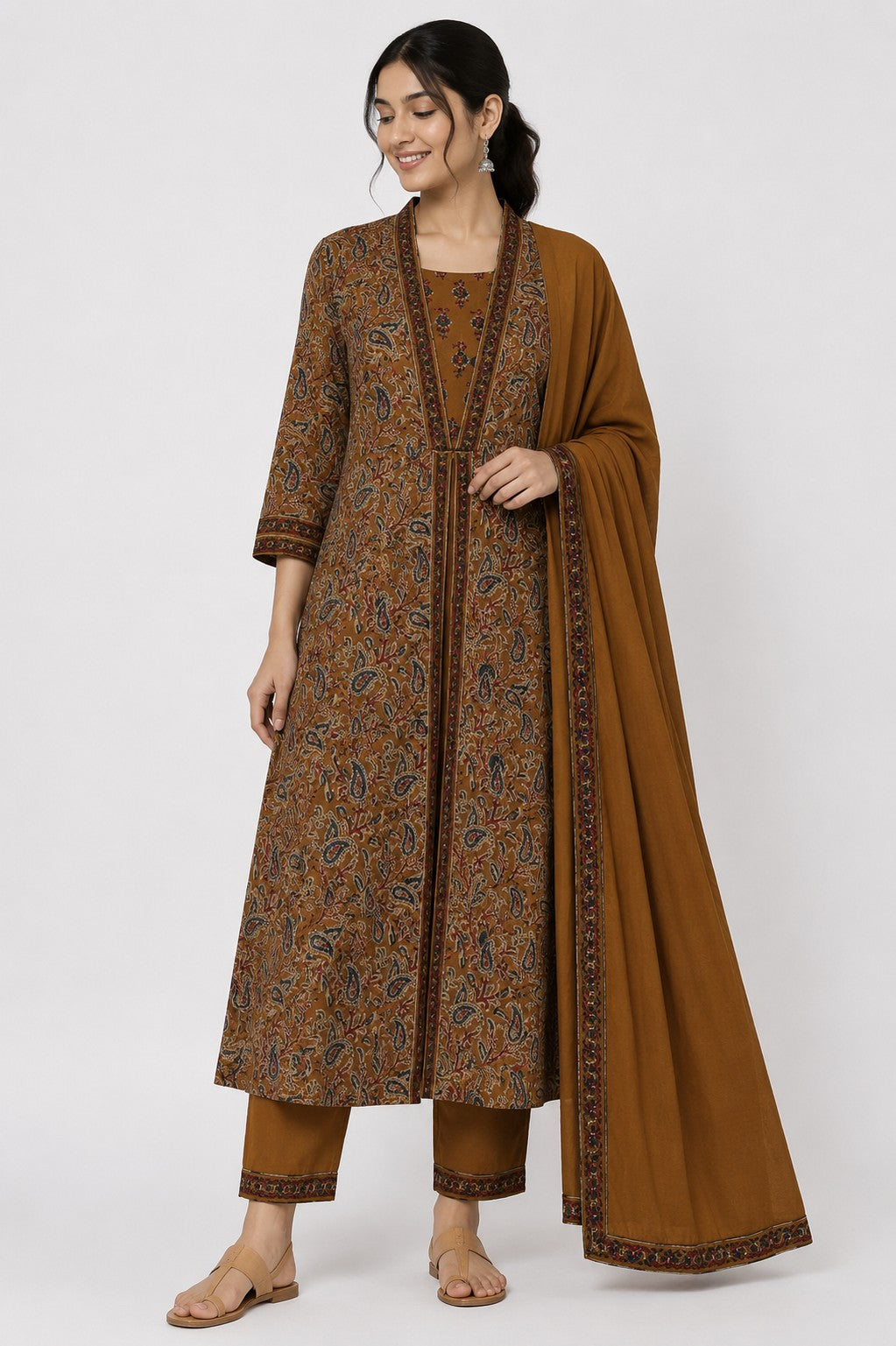 Ochre Paisley Print Kurta Set