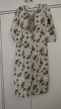 Off-White Olive Floral Print Kurta, ivory