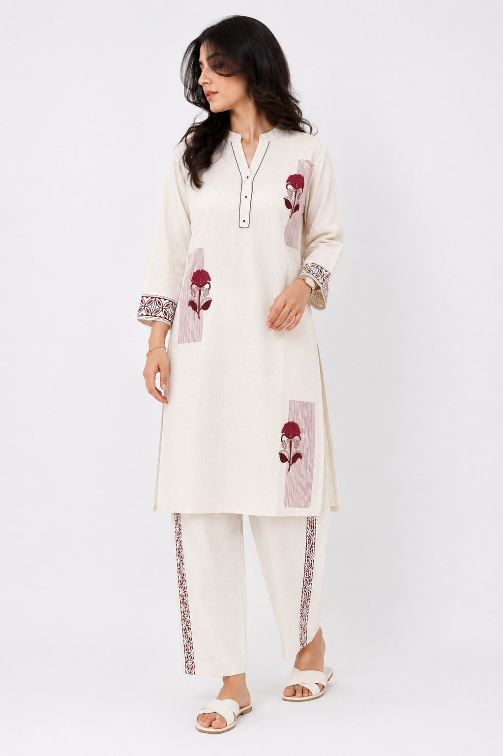 Off-White Rose Placement Kurta - view 3