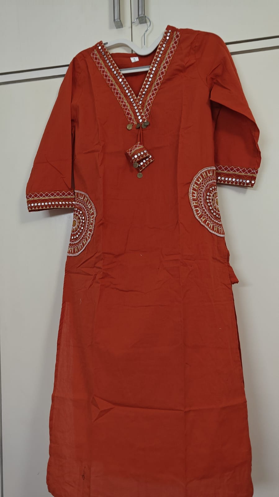 Orange Embroidered Kurta Set, orange
