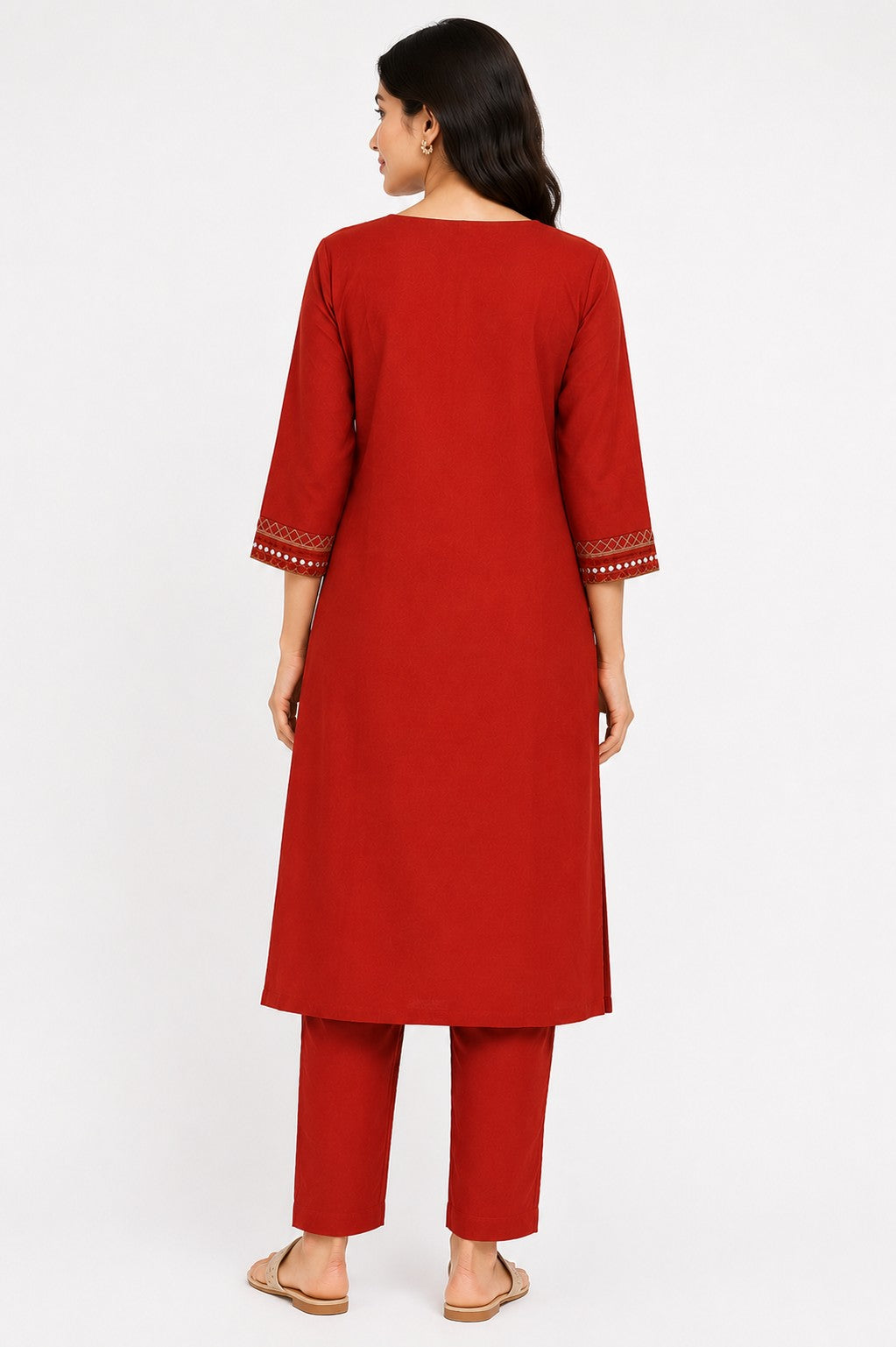Orange Embroidered Kurta Set - view 2