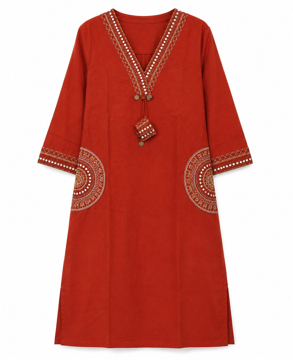 Orange Embroidered Kurta Set - view 4