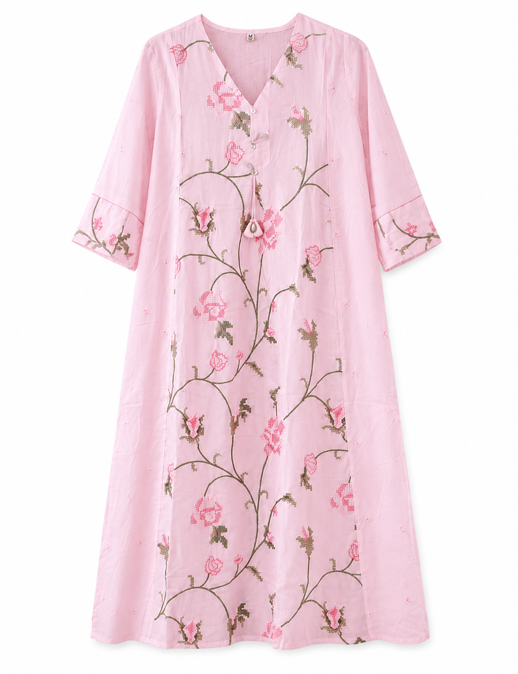 Peach Floral Embroidered Kurta Set, peach