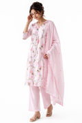 Peach Floral Embroidered Kurta Set - view 4