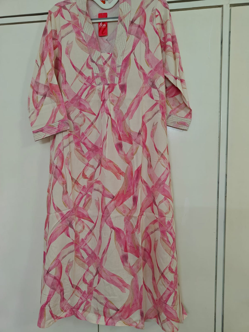 Pink Brushstroke Print Kurta Set, pink